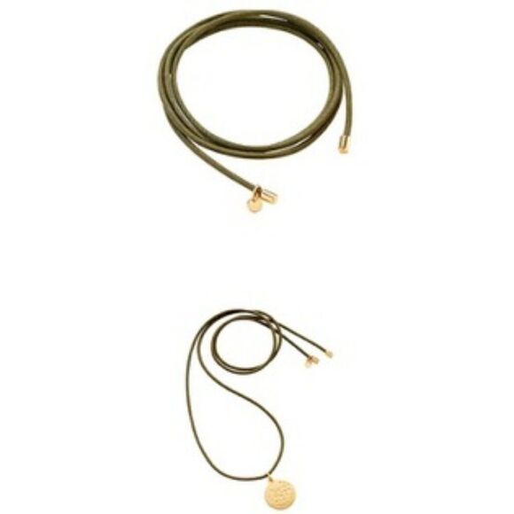 India Hicks Mr Mrs Cord Necklace - Army/Gold - Picture 3 of 4